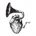 Vintage Gramophone Heart Tote Bag: Hand-Printed, Long Handles, Music Heart, Gift